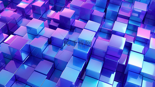 闪亮的蓝色和紫色块抽象 3D 渲染