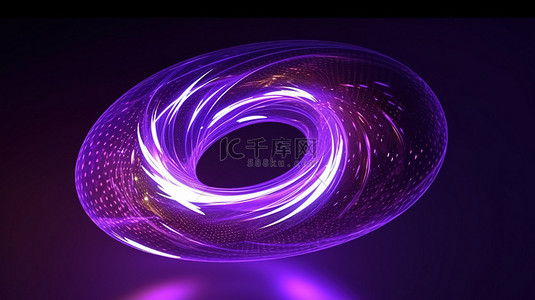充满活力的紫色背景上动态线框的科幻圆环未来数字世界中科学数据流的幻觉