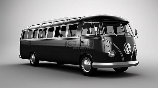微型旅行巴士采用时尚的黑色饰面，非常适合通勤和观光 3D 渲染