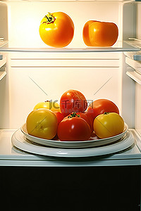 西红柿厨房背景图片_冰箱里有一盘西红柿