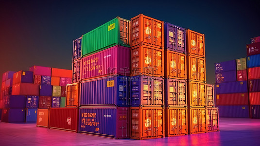 出口业务物流集装箱货物的 3d 渲染