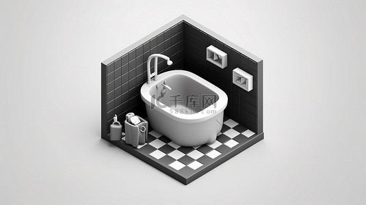 带浴缸卫生间和衣柜的等距浴室的单色 3D 图标