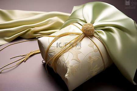 流苏盆景背景图片_流苏金色和象牙礼品包装丝绸