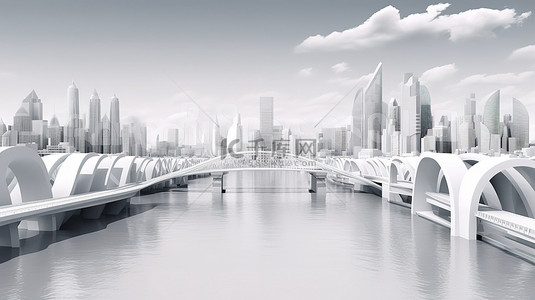 科技大城市背景图片_横跨河流的 3d 象牙大都市