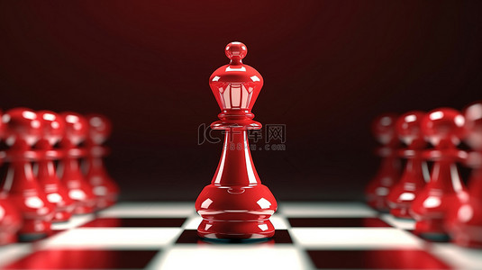 代表领导概念的红棋棋子的 3d 渲染