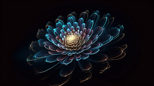 科幻设计背景图片_昏暗 3d 渲染中的发光花朵设计