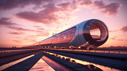 夜间超级高铁是令人惊叹的 3D 未来派交通概念