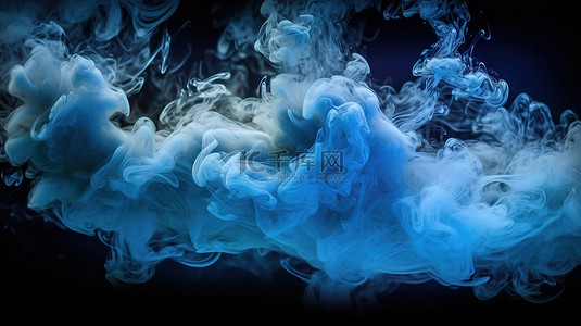 神秘的深色画布 3D 渲染上舒缓的蓝色薄雾