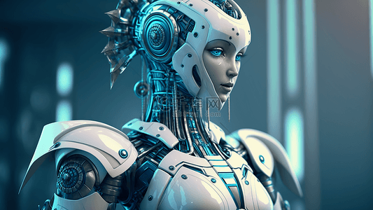 人工智能立体装饰背景图片_机器人白色质感智能女性机器人