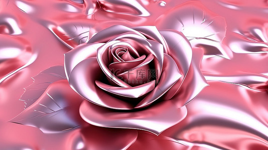 背景上粉红色抽象金属玫瑰的 3d 渲染