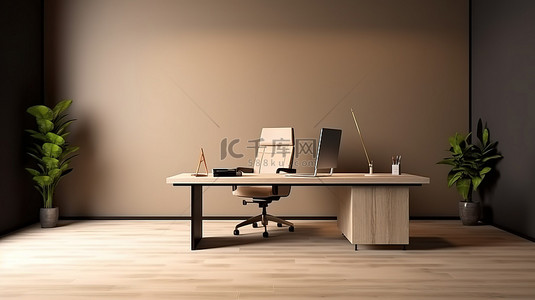商務會議背景图片_时尚的办公室设置空房间，配有现代家具和高科技计算机设备