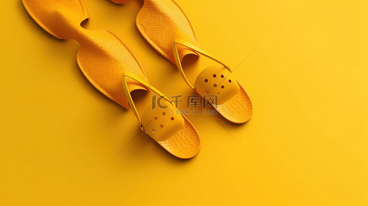 简约的黄色背景与拖鞋夏季 3D 渲染