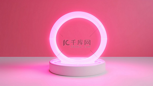 光效环效背景图片_浅粉色和白色背景上带有 3d 白色光芒的霓虹灯环