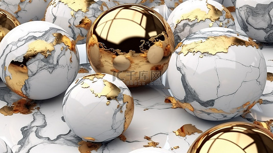 半球背景背景图片_抽象大理石背景上金半球的 3D 渲染