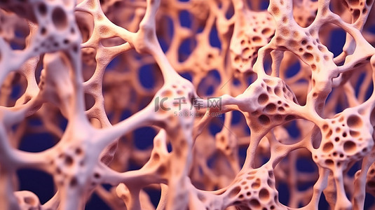 海绵背景图片_代表多孔骨组织中骨质疏松症的海绵纹理背景的 3d 渲染插图