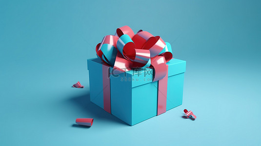 新年新年礼盒背景图片_蓝色背景下圣诞节和新年的 3D 渲染丝带节日礼品盒