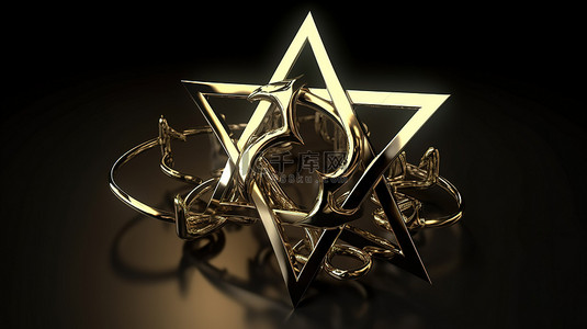 金色五角星3d背景图片_闪闪发光的音符浮雕在 3d 五角星上