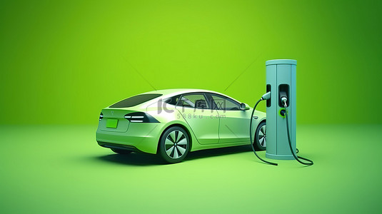 电动汽车在能源站充电的 3d 渲染