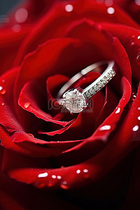 红玫瑰上的两个戒指