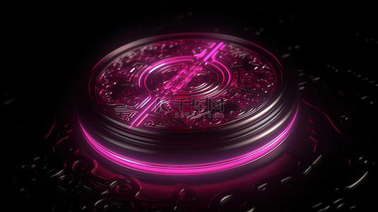 发光的粉红色霓虹灯在黑暗中照耀在 4k uhd 3d 圆形装饰品上