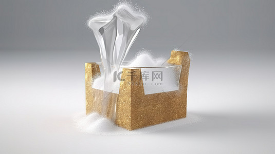 茶袋包装背景图片_从白色包装 3d 中倒出的原糖晶体在白色背景下呈现