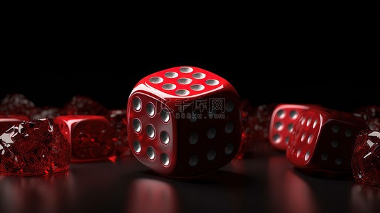 赌博模板与皇冠和红色骰子在赌场背景 3D 渲染与剪切路径