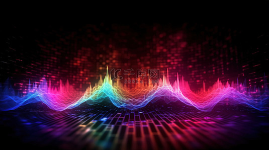 未来与科技背景图片_未来派抽象背景中的动态粒子波与丰富多彩的音乐声音