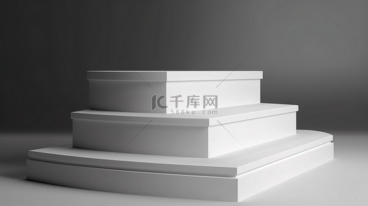 白色讲台站空白产品基座和桌子 3D 渲染在灰色隔离背景上
