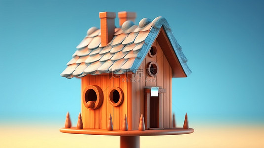 燕窝鸟巢背景图片_带有屋顶和栖息处的迷人鸟舍的 3D 插图