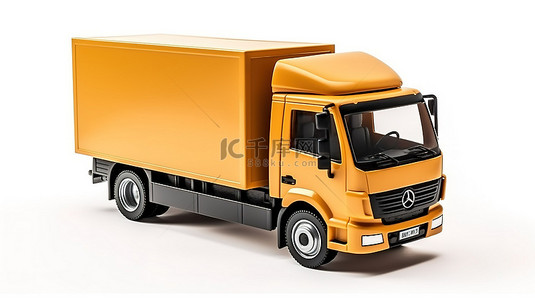 商业商用背景图片_用作纸箱包裹箱的白色背景商业货运货车卡车的 3D 渲染