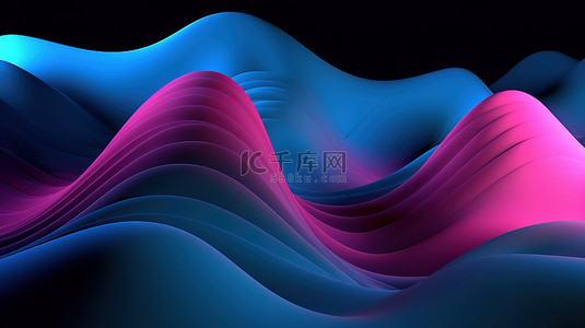 蓝色光明背景图片_蓝色和粉色 3d 抽象波背景