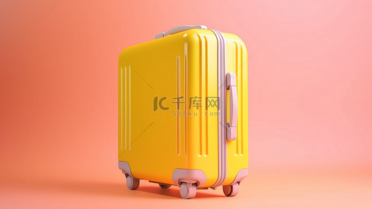 背景机场背景图片_带有聚碳酸酯手提箱 3D 渲染的淡黄色背景