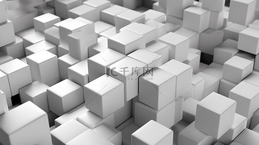 白色抽象几何立方体的特写 3D 渲染
