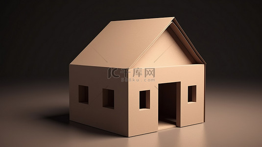棕色3d背景图片_包含 3d 房屋形状图标的纸板箱