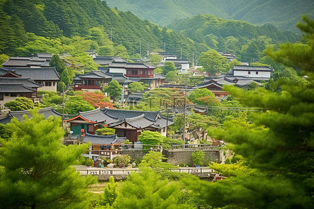 烧仙草勺子背景图片_从阳台上欣赏韩国阳川美丽的山村