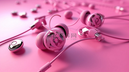 音符可爱音符背景图片_3D 渲染粉色背景和耳机带来身临其境的音乐体验
