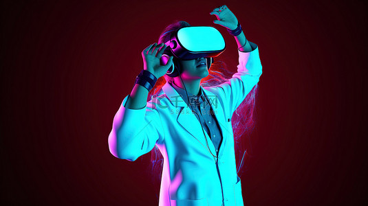 令人兴奋的 3D 设计，医生戴着 VR 耳机