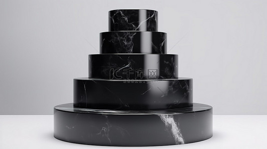 白色大理石背景与黑色大理石基座的独立 3D 渲染台阶一个带有空白空间的简约抽象概念