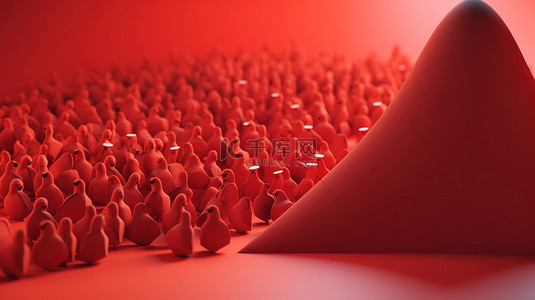 政红色背景背景图片_红色背景与 3D 插图描绘追随者的概念