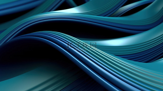 运动……背景图片_蓝色背景上具有平行线的扭曲塑料波的 3D 插图
