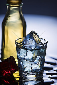 小银瓶，玻璃杯里有冰块