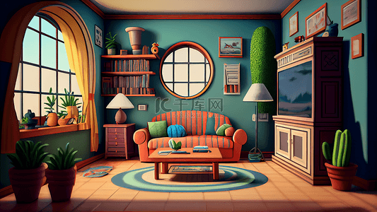 三维家具模型背景图片_客厅沙发可爱3d卡通