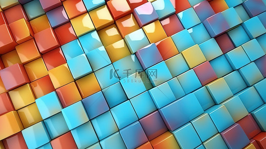 红色方形背景图片_充满活力的方形瓷砖墙 3d 插图