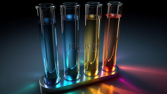 生物化学实验室背景图片_3d 渲染中的液体填充试管