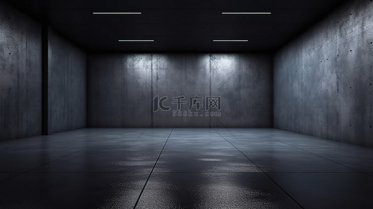 昏暗小巷背景图片_空荡荡的暗室中光线昏暗的混凝土地板 3d 渲染黑色背景