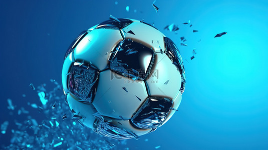 详细渲染的蓝色背景 3D 足球插图