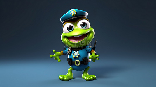 开朗的 3d 青蛙警察值班