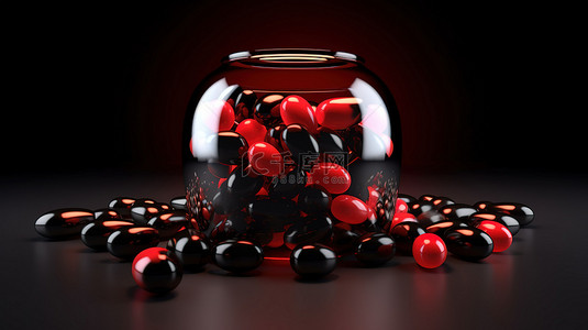 黑色胶囊中的红色心形胶囊是爱的治愈力量的概念说明