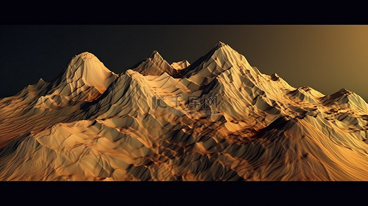 令人惊叹的 3D 渲染网格地形中的低多边形地形山
