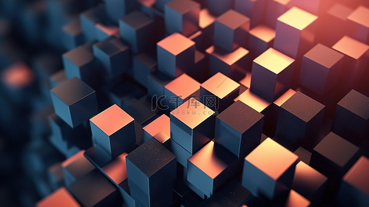 橙色简约纹理背景图片_3d 渲染渐变菱形和立方体抽象简约背景